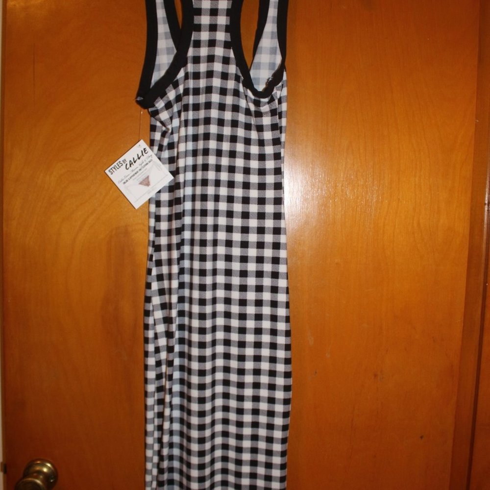 HPCALLIE GINGHAM BLACK&NAVY BODYCON MIDI DRESS(S) - Picture 6 of 11